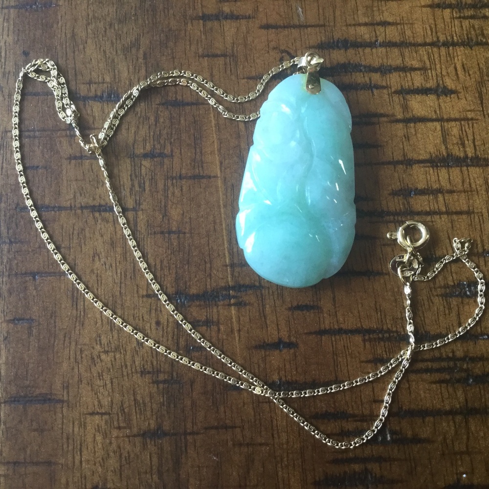 14K Jade Pendant with 14 kt Gold Chain